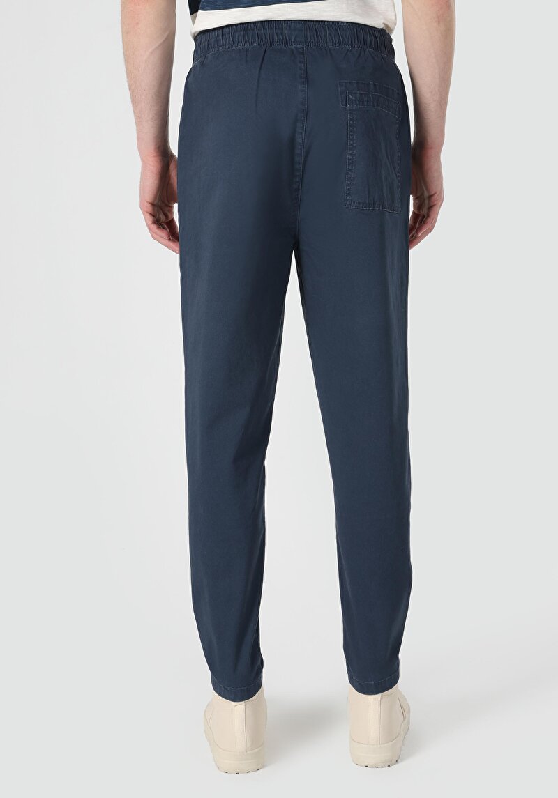 Comfort Fit Orta Bel Düz Paça Erkek Lacivert Pantolon