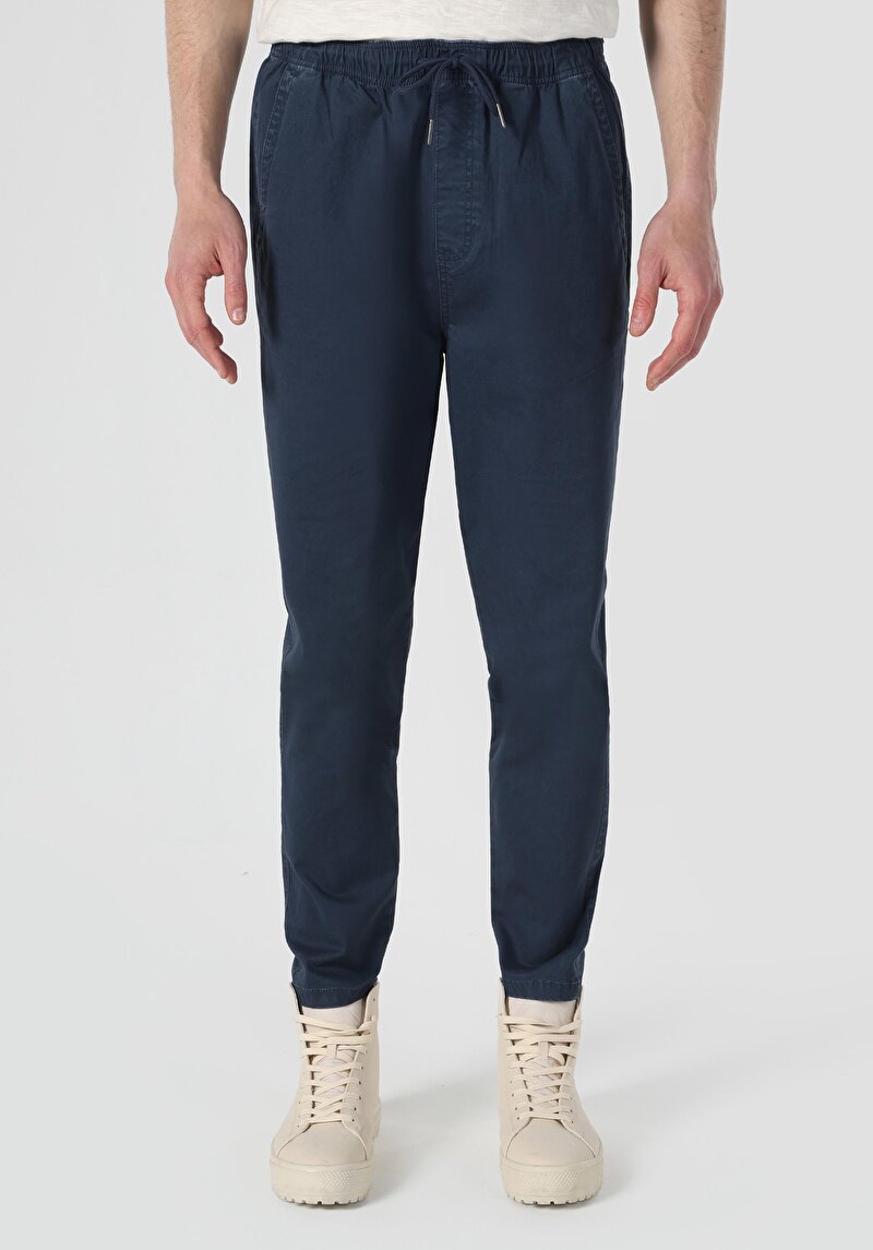 Comfort Fit Orta Bel Düz Paça Erkek Lacivert Pantolon