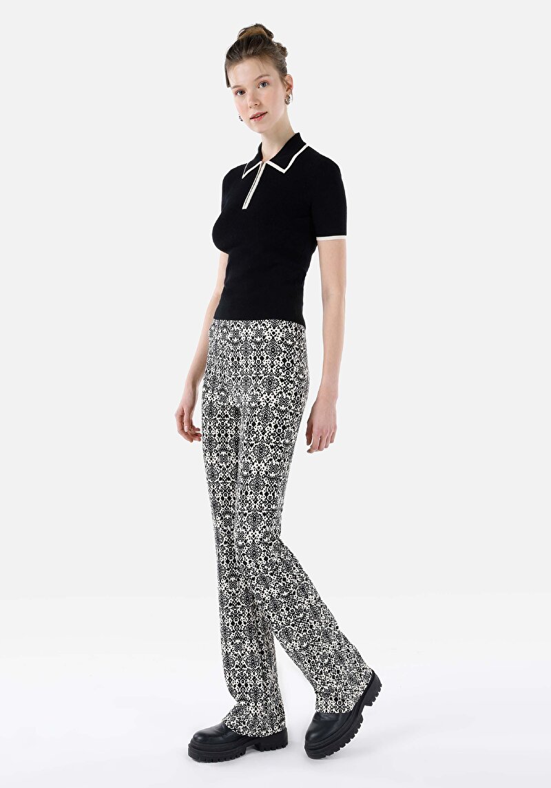 Slim Fit Orta Bel Baskılı Kadın Siyah Eşofman Altı