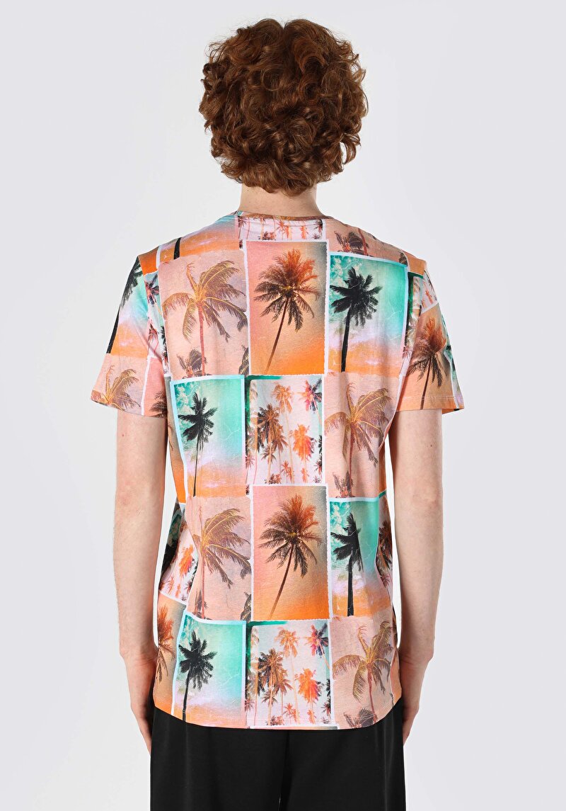 Regular Fit Yuvarlak Yaka Baskılı Erkek Çok Renkli Kısa Kol Tişört