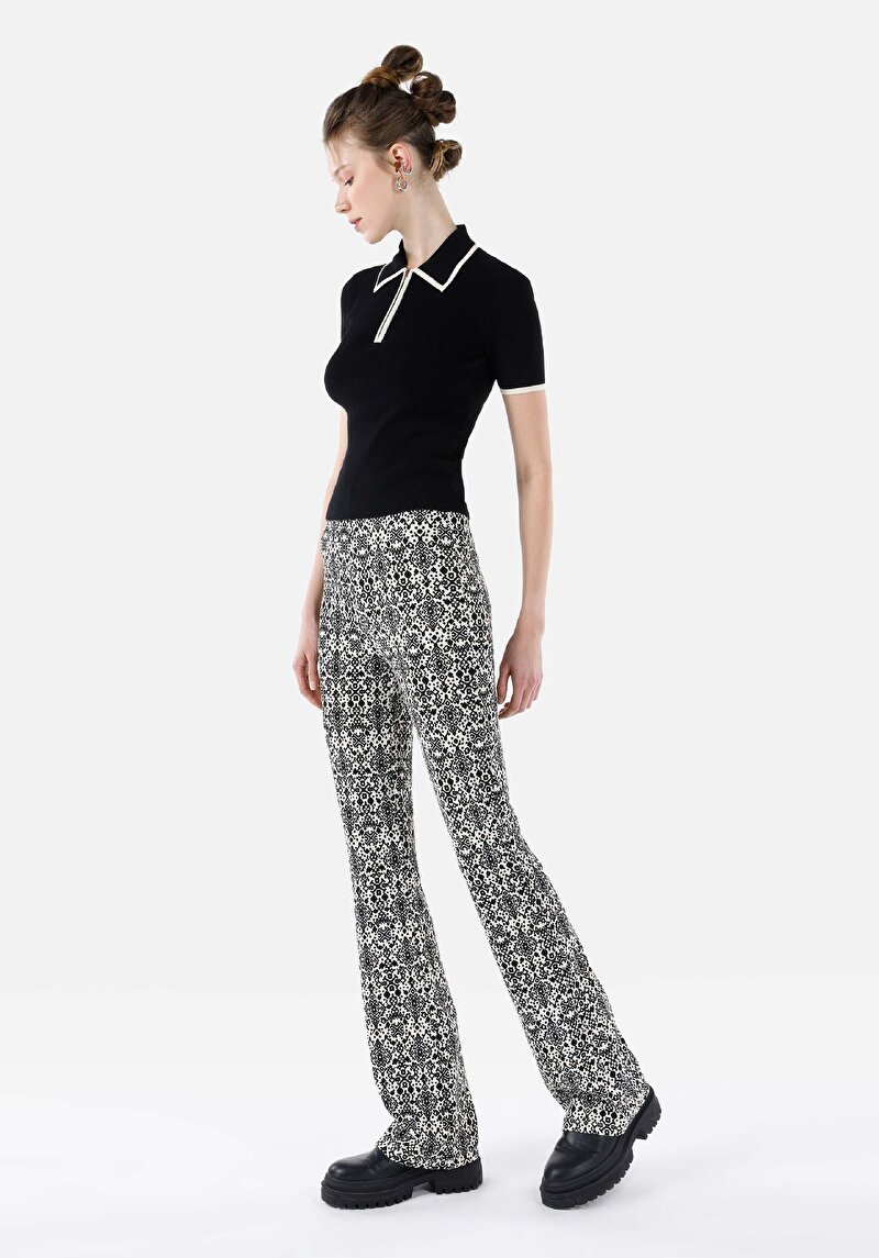 Slim Fit Orta Bel Baskılı Kadın Siyah Eşofman Altı