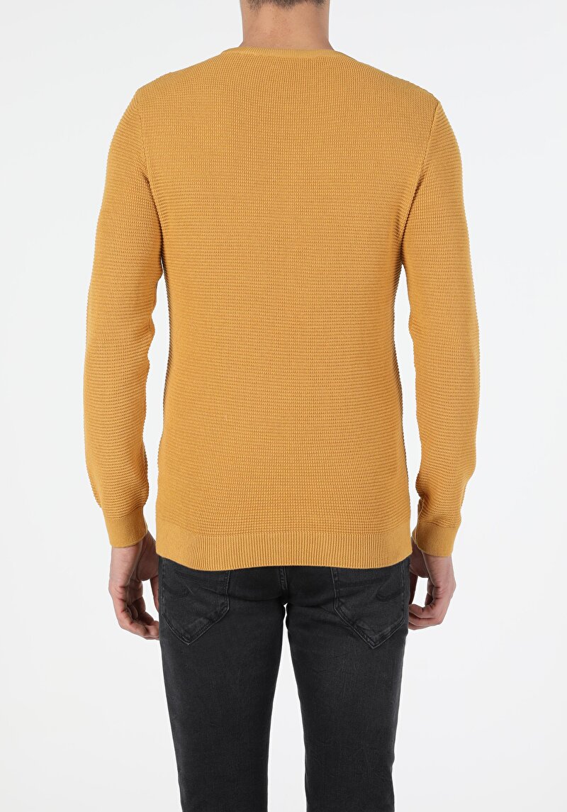 Slim Fit Yuvarlak Yaka Erkek Sari Kazak