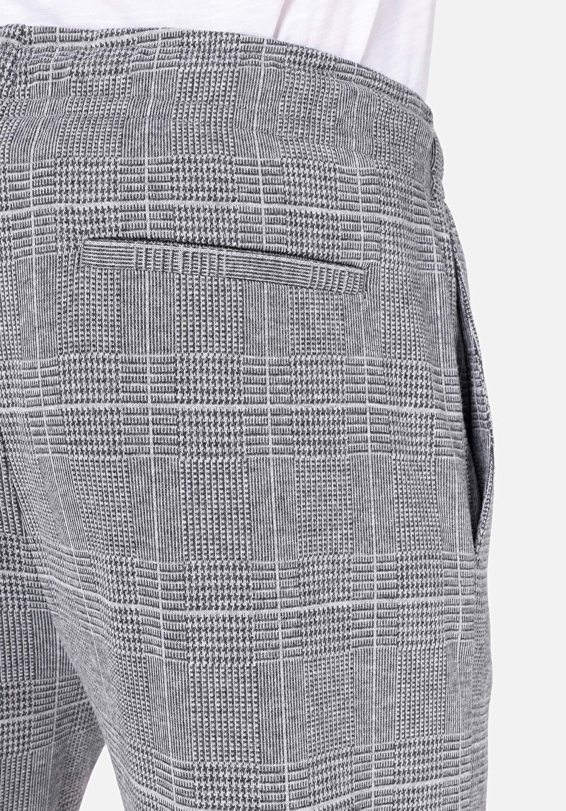 Slim Fit Orta Bel Ekoseli Erkek Gri Eşofman Altı