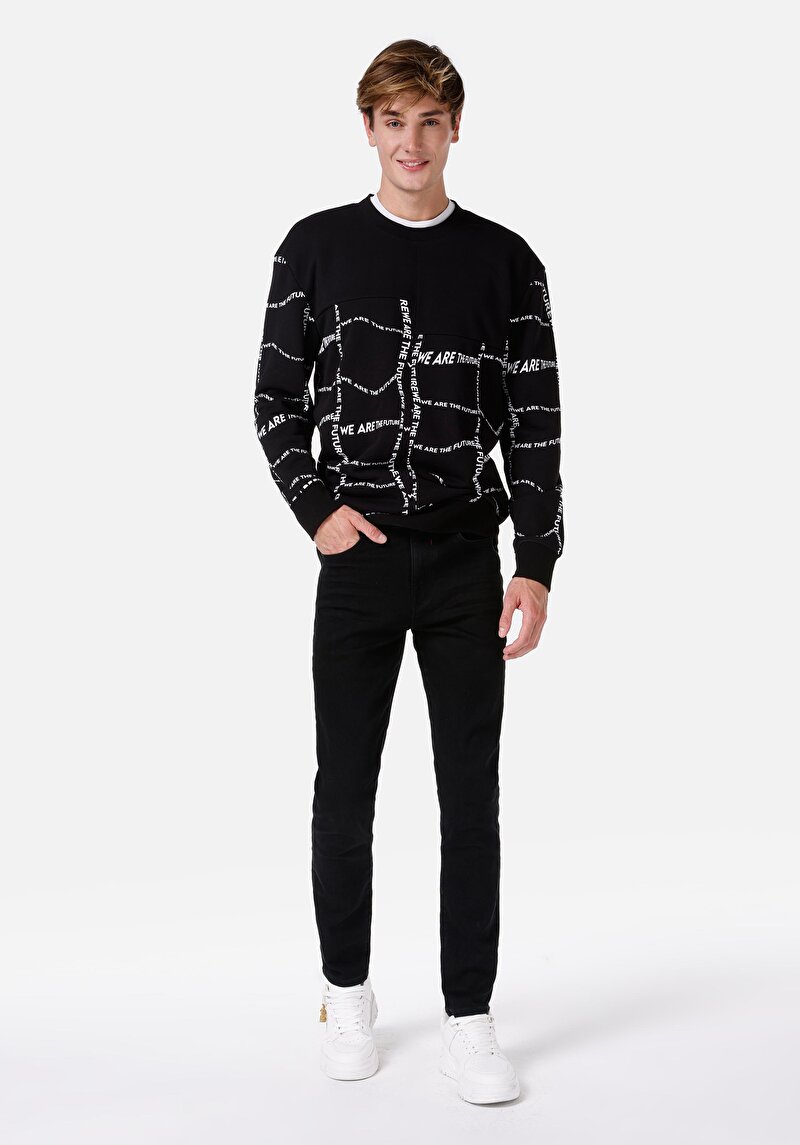 Regular Fit Yuvarlak Yaka Jakarlı Erkek Gri Kazak