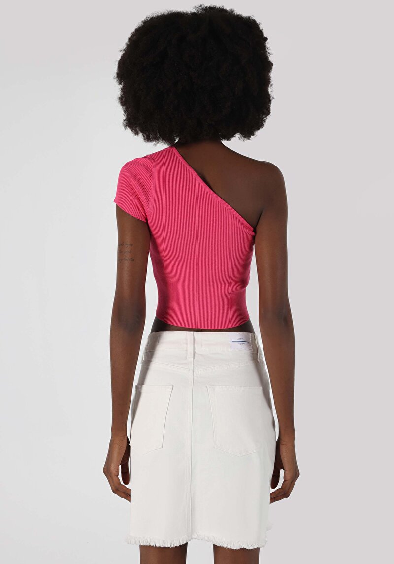 Slim Fit Strappy Düz Kadın Pembe Kısa Kol Tişört