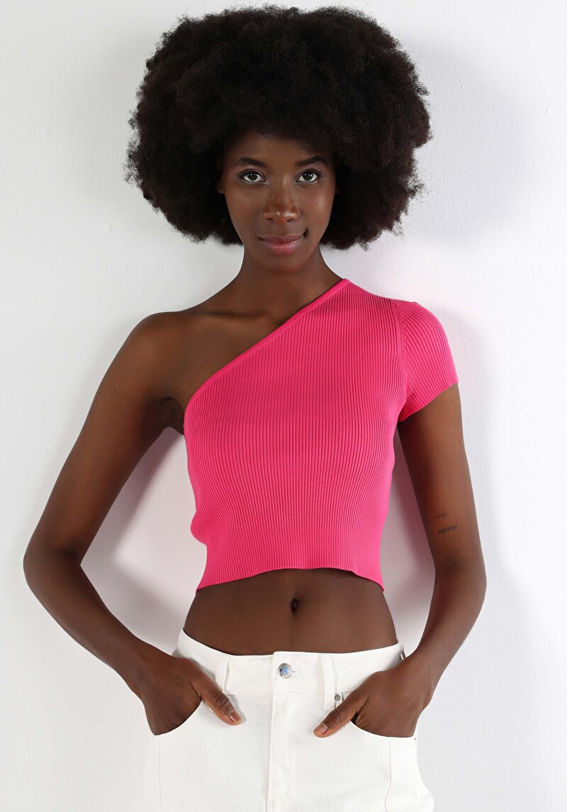 Slim Fit Strappy Düz Kadın Pembe Kısa Kol Tişört