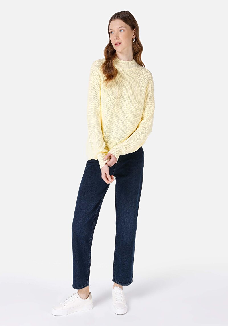 Regular Fit Yuvarlak Yaka Kadın Sari Triko Kazak