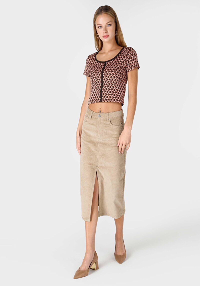 Slim Fit Derin Yuvarlak Yaka Kadın Çok Renkli Kısa Kol Tişört