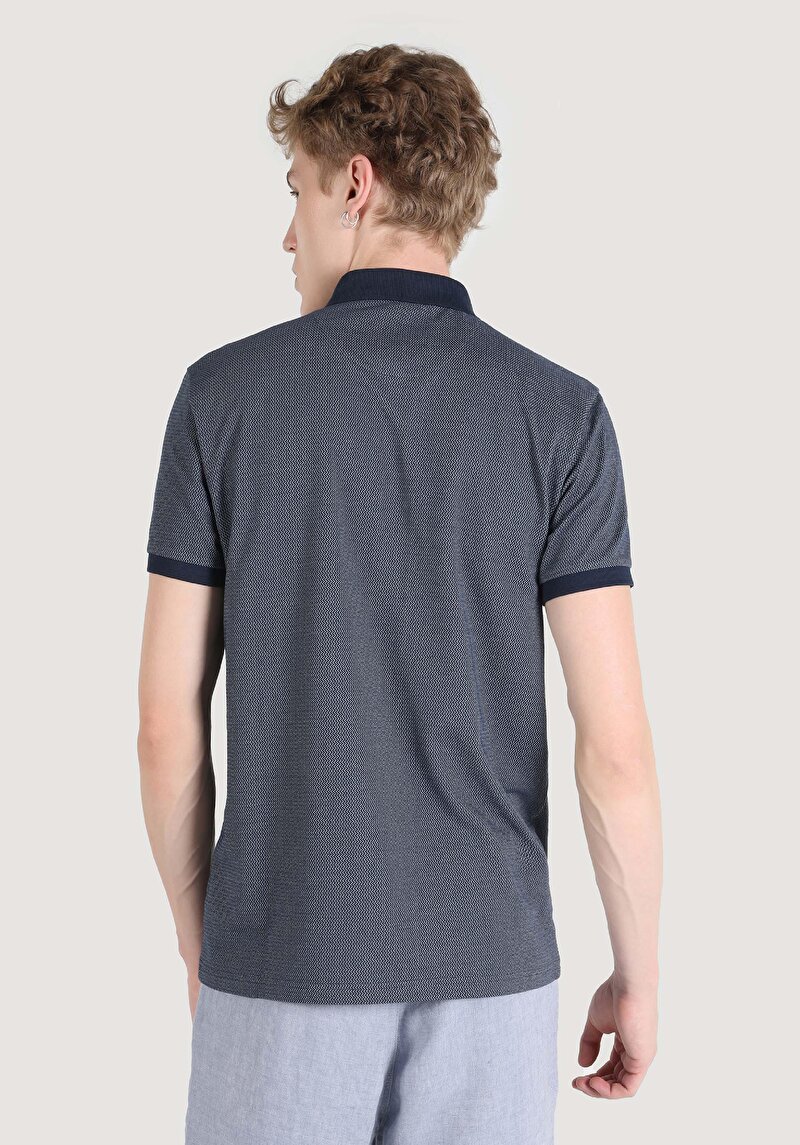Regular Fit Polo Yaka Jakarlı Erkek Lacivert Kısa Kol Tişört
