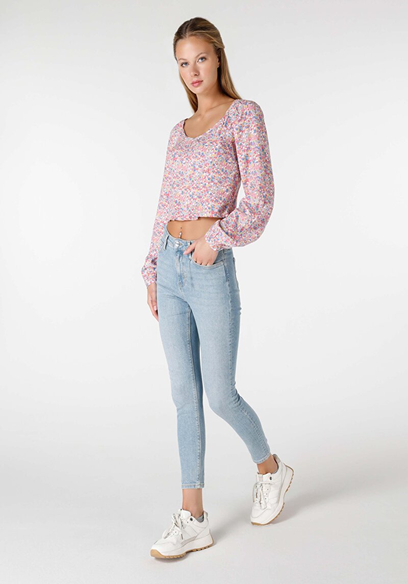 Skinny Fit Yüksek Bel Dar Paça Kadın İndigo Jean Pantolon