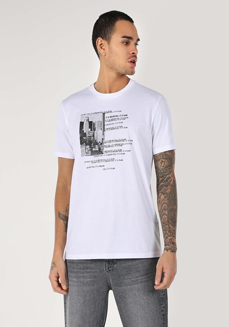 Regular Fit Yuvarlak Yaka Düz Erkek Beyaz Kısa Kol Tişört