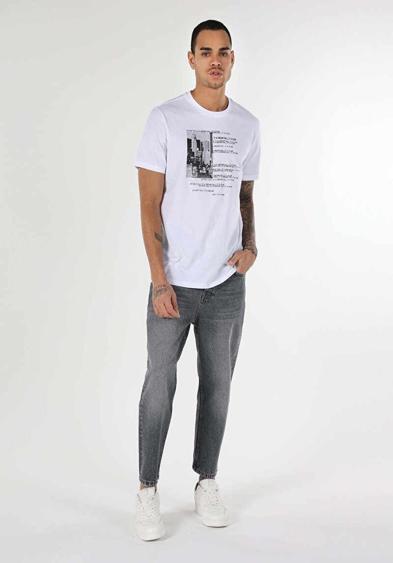 Regular Fit Yuvarlak Yaka Düz Erkek Beyaz Kısa Kol Tişört