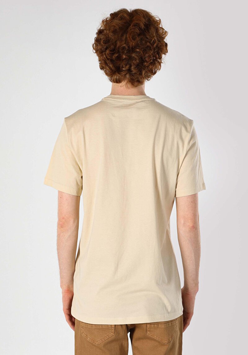 Regular Fit Yuvarlak Yaka Erkek Bej Kısa Kol Tişört