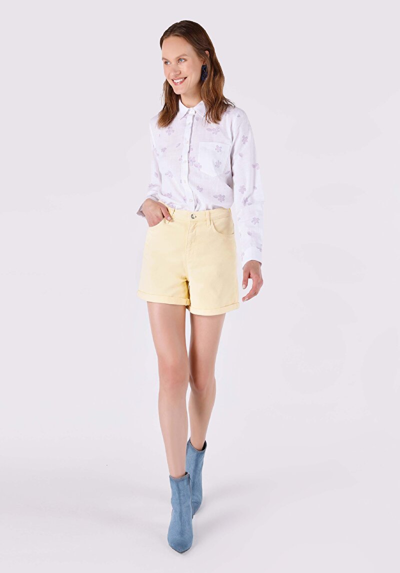 Mom Short Yüksek Bel Kadın Açik Kahve Jean Şort