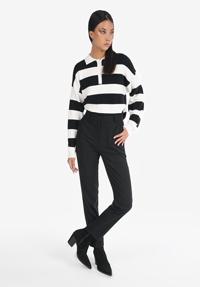 Slim Fit Düşük Bel Dar Paça Kadın Siyah Pantolon