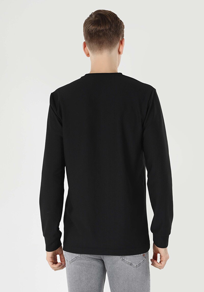Regular Fit Yuvarlak Yaka  Erkek Siyah Uzun Kol Tişört Cl1062460