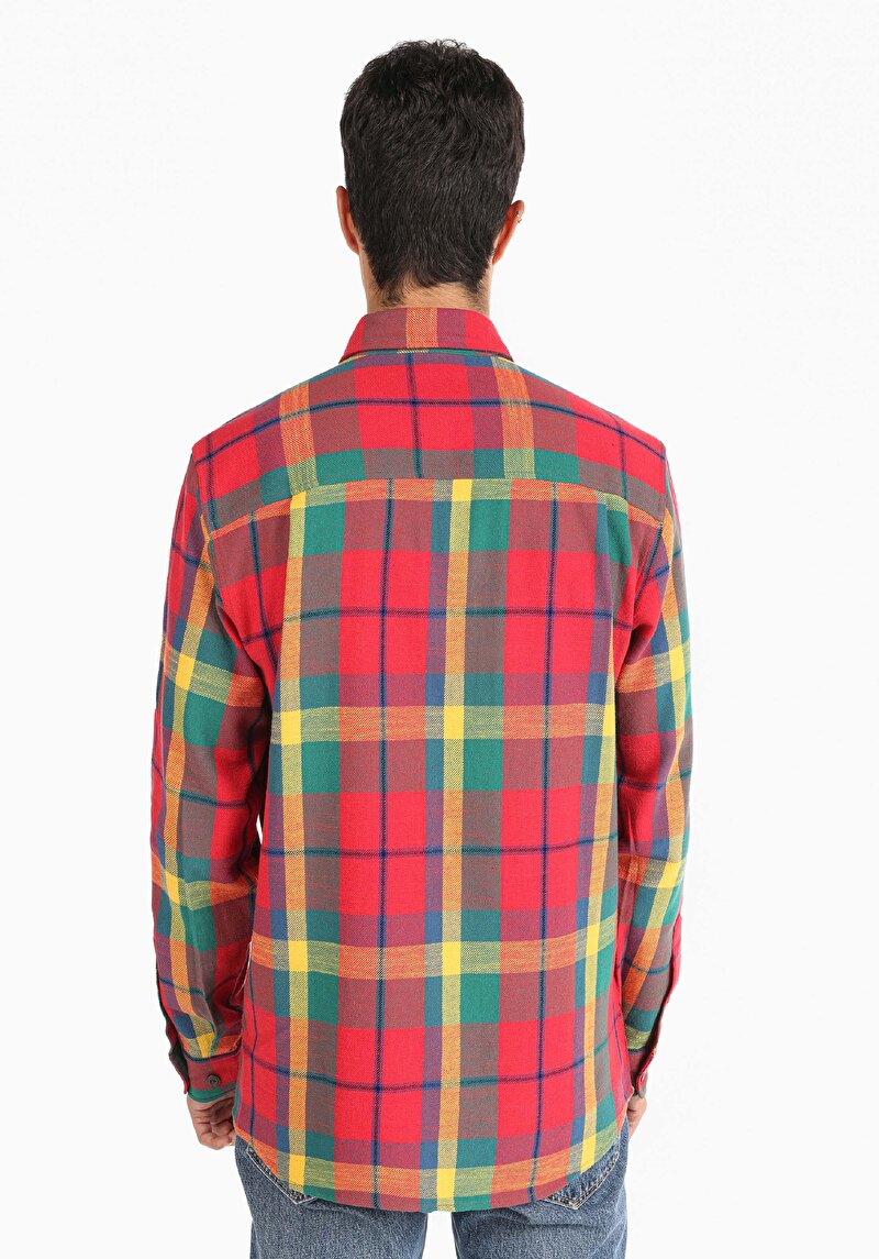 Regular Fit Shirt Neck Ekoseli Erkek Çok Renkli Uzun Kol Gömlek