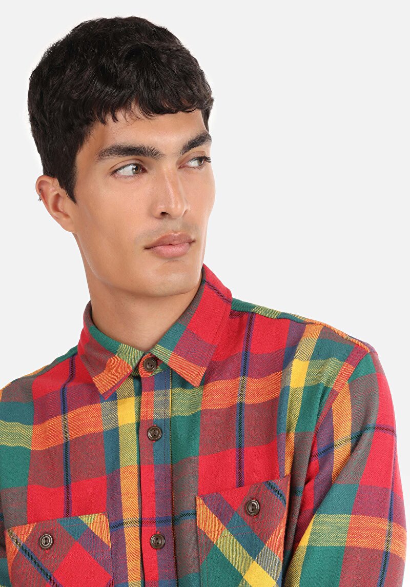 Regular Fit Shirt Neck Ekoseli Erkek Çok Renkli Uzun Kol Gömlek