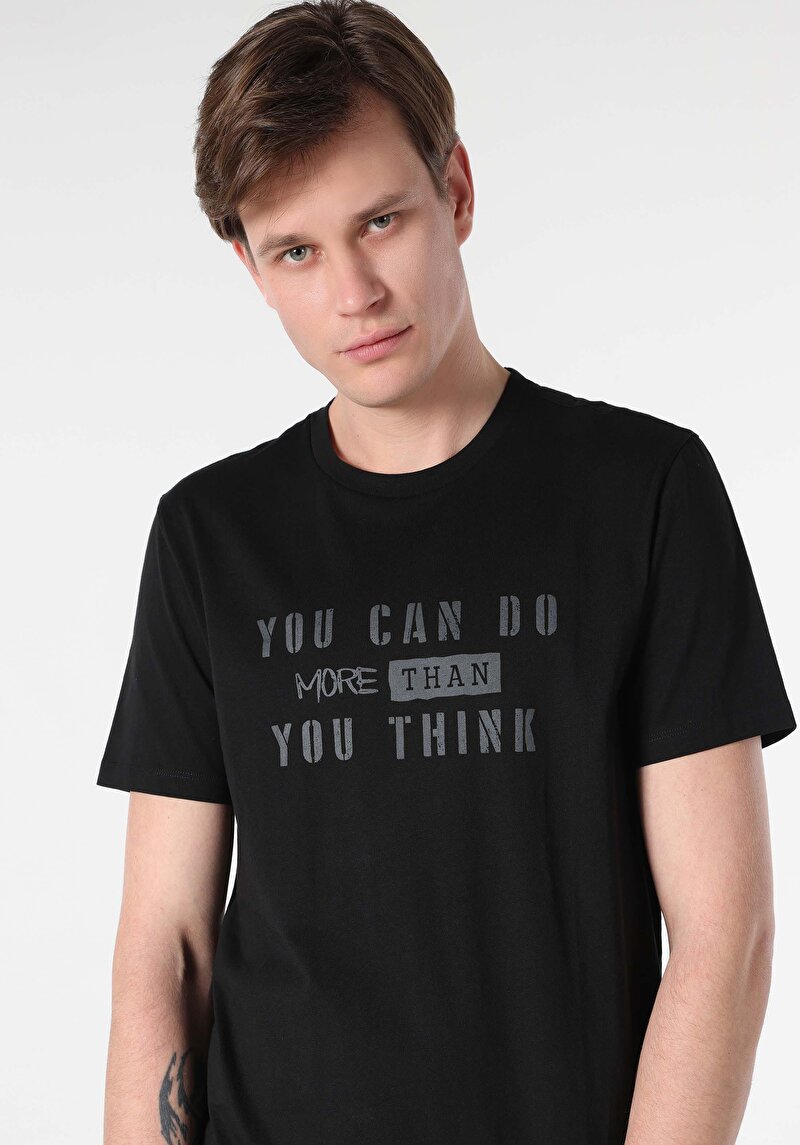 Regular Fit Yuvarlak Yaka Düz Erkek Siyah Kısa Kol Tişört