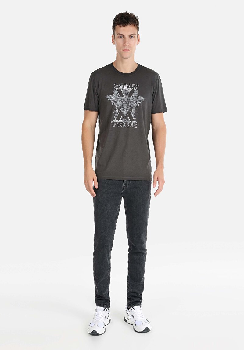 Regular Fit Yuvarlak Yaka Erkek Antrasit Kısa Kol Tişört