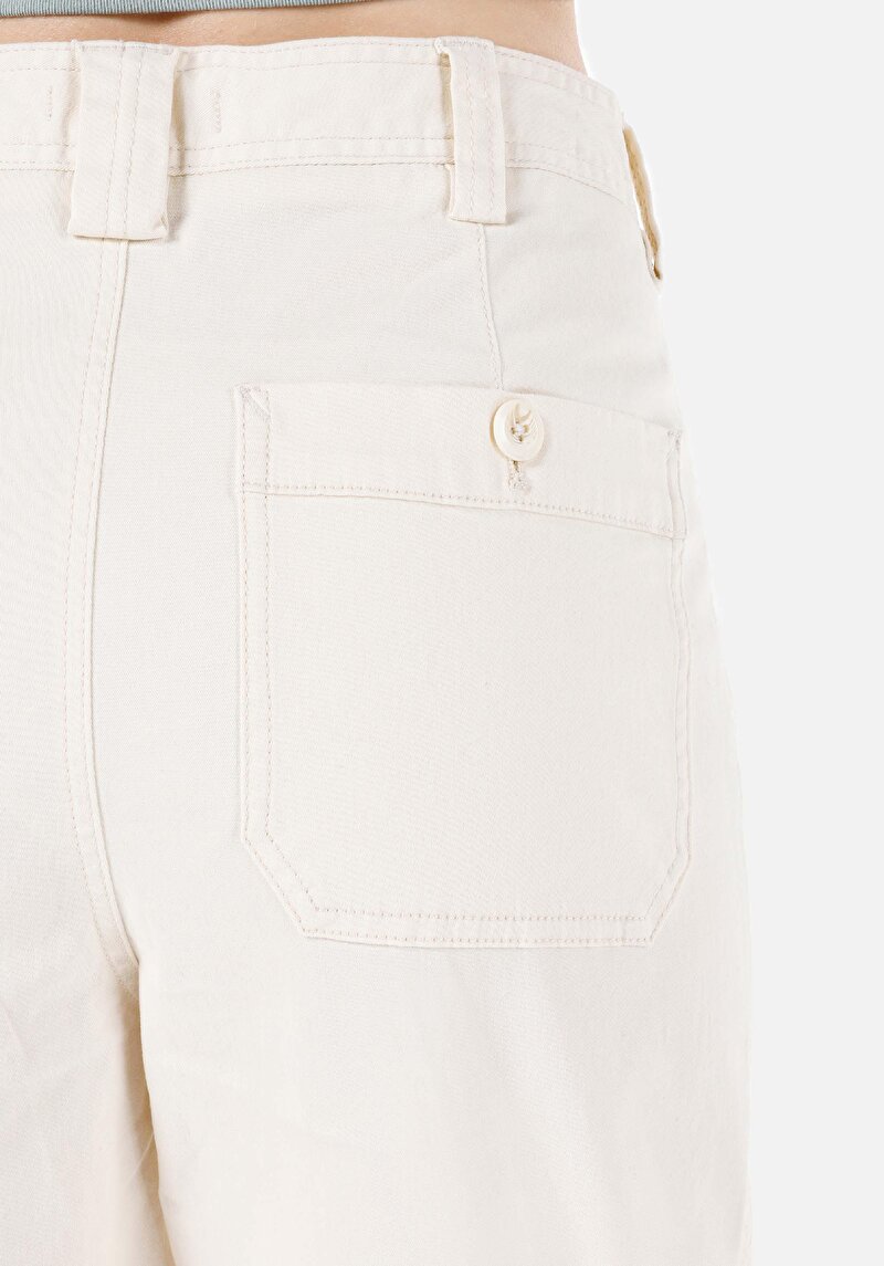 Baggy Fıt Yüksek Bel Düz Paça Kadın Ekru  Pantolon