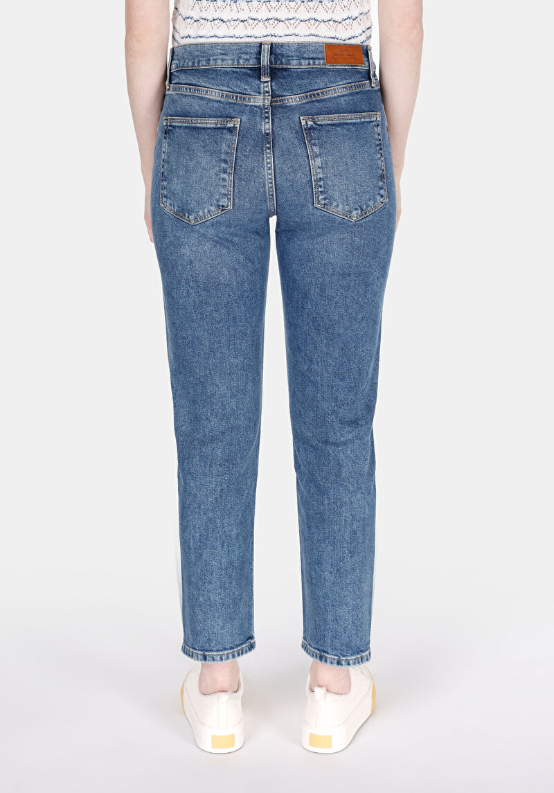 Slim Fit Orta Bel Daralan Paça Kadın Lacivert Jean Pantolon