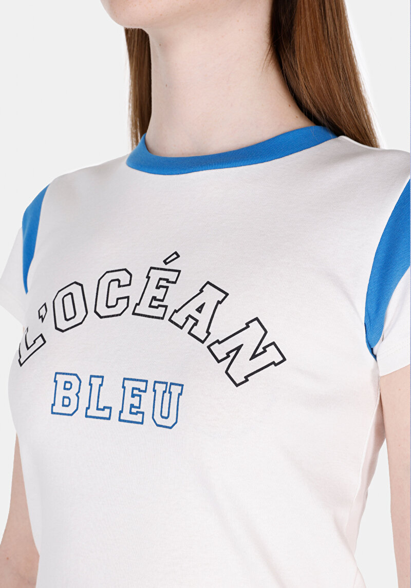 Regular Fit Yuvarlak Yaka Baskılı Kadın Beyaz Kısa Kol Tişört