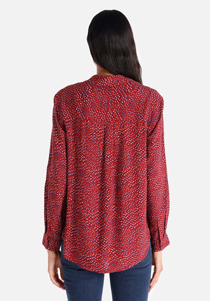 Regular Fit Shirt Neck  Kadın Bordo Uzun Kol Gömlek