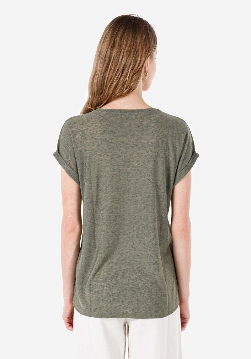 Regular Fit Yuvarlak Yaka Kadın Yeşil Kısa Kol Tişört