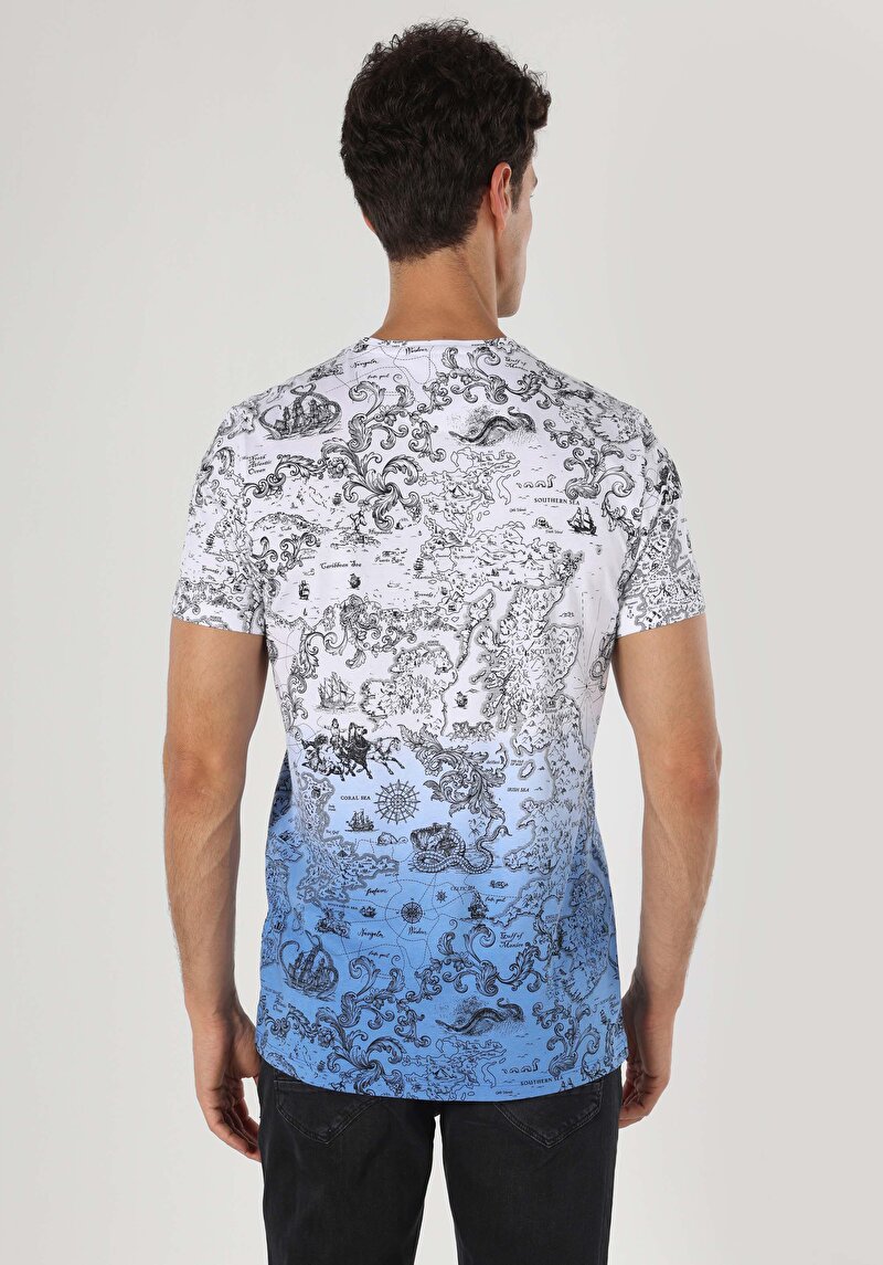 Regular Fit Yuvarlak Yaka Baskılı Erkek Beyaz Kısa Kol Tişört