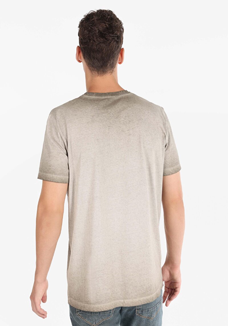 Regular Fit Yuvarlak Yaka Erkek Bej Kısa Kol Tişört