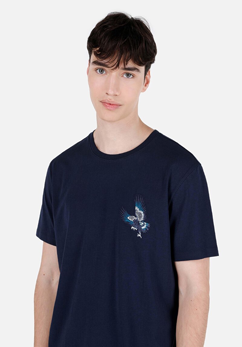 Regular Fit Yuvarlak Yaka Düz Cepsiz Erkek Lacivert Kısa Kol Tişört