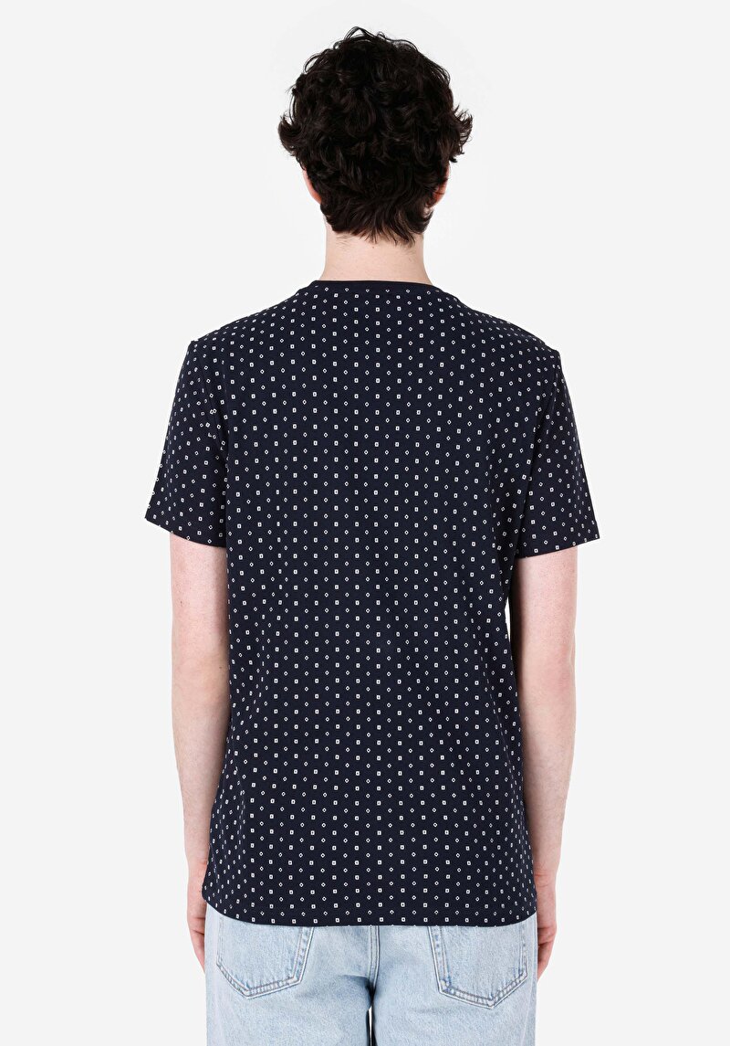 Regular Fit Yuvarlak Yaka Baskılı Erkek Lacivert Kısa Kol Tişört