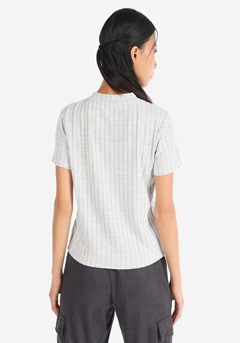 Regular Fit Yuvarlak Yaka Kadın Gri Kısa Kol Tişört