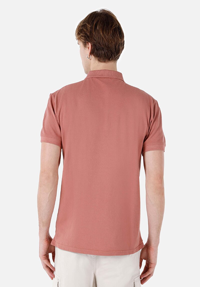 Regular Fit Polo Yaka Düz Erkek Pembe Kısa Kol Tişört