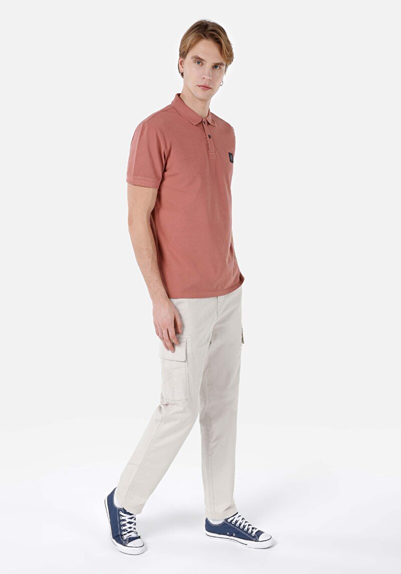 Regular Fit Polo Yaka Düz Erkek Pembe Kısa Kol Tişört