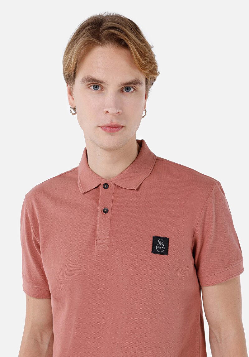 Regular Fit Polo Yaka Düz Erkek Pembe Kısa Kol Tişört