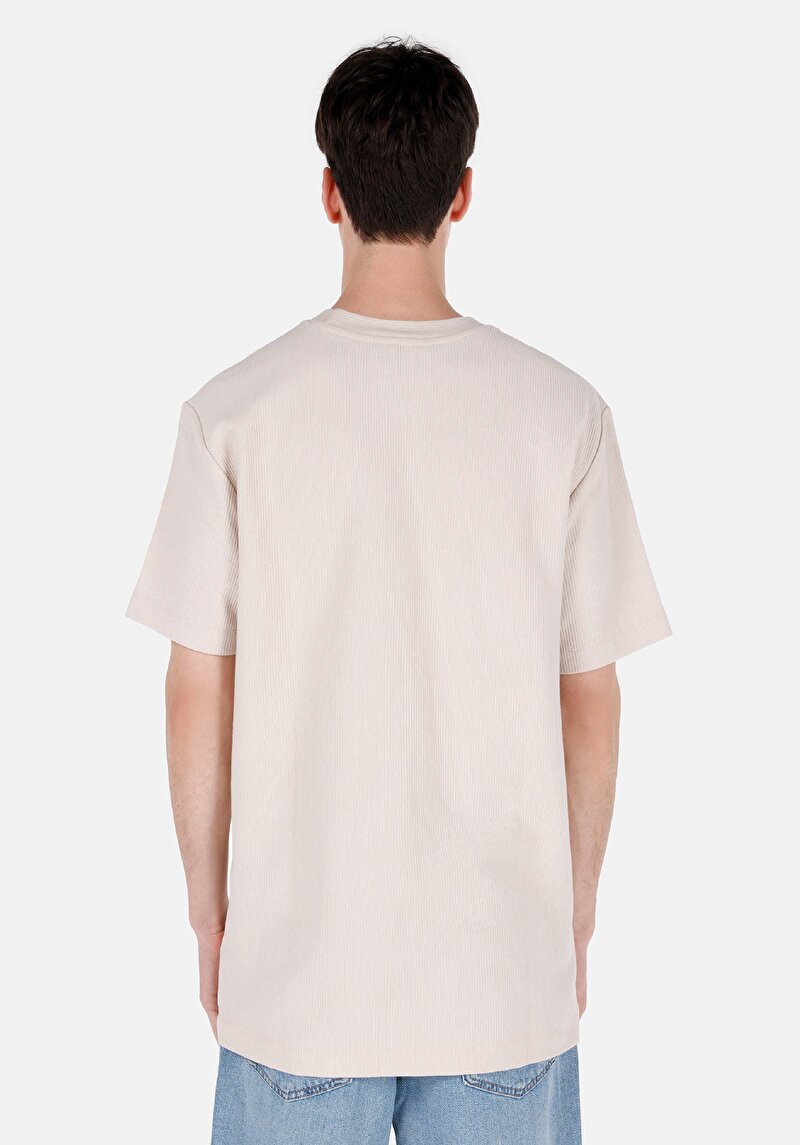 Comfort Fit Yuvarlak Yaka Düz Erkek Bej Pamuk Kısa Kol Tişört