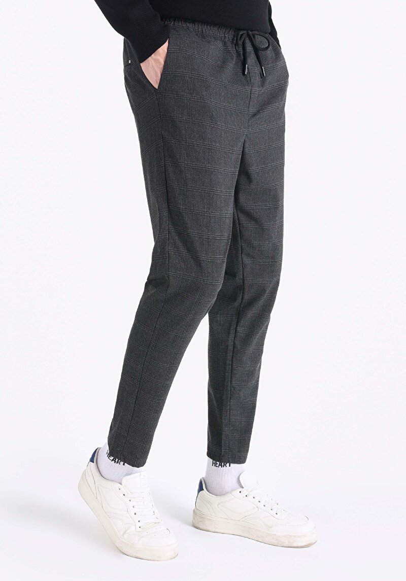 Slim Fit Orta Bel Düz Paça Erkek Antrasit Pantolon