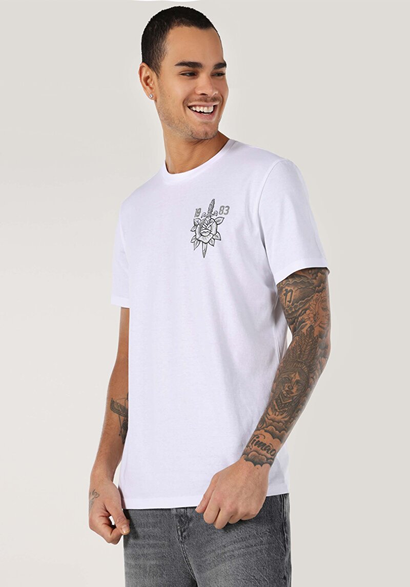 Regular Fit Yuvarlak Yaka Düz Erkek Beyaz Kısa Kol Tişört