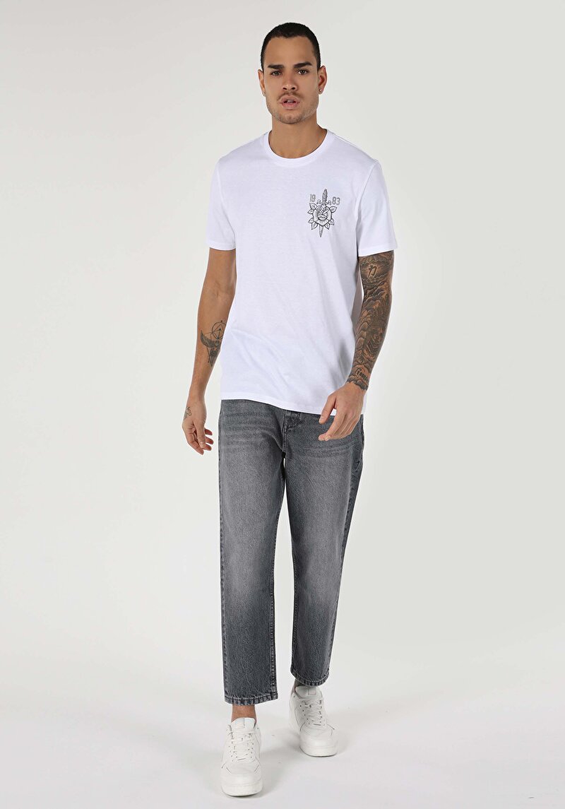 Regular Fit Yuvarlak Yaka Düz Erkek Beyaz Kısa Kol Tişört