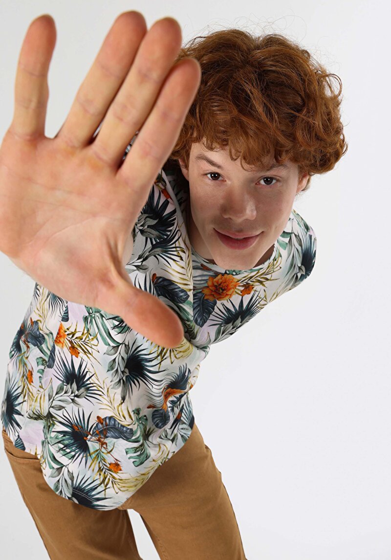 Regular Fit Yuvarlak Yaka Baskılı Erkek Çok Renkli Kısa Kol Tişört