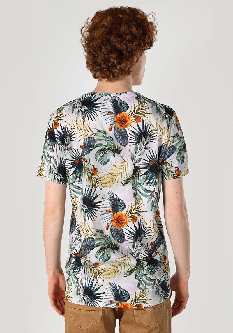 Regular Fit Yuvarlak Yaka Baskılı Erkek Çok Renkli Kısa Kol Tişört