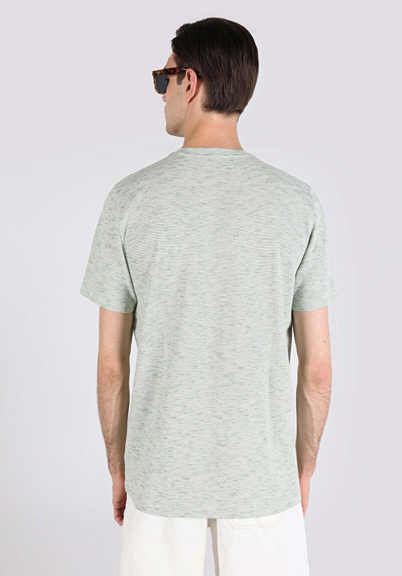 Regular Fit Yuvarlak Yaka Jakarlı Erkek Yeşil Kısa Kol Tişört