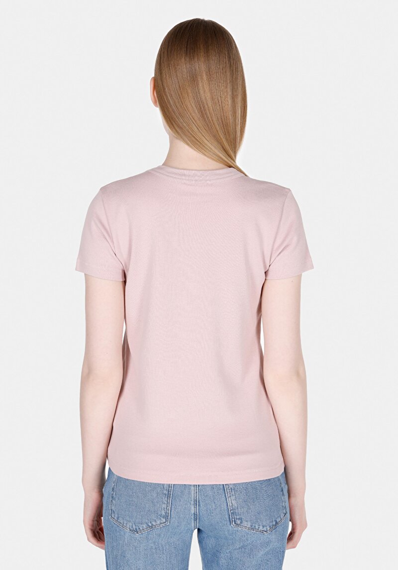 Slim Fit Yuvarlak Yaka Düz Kadın Pembe Kısa Kol Tişört