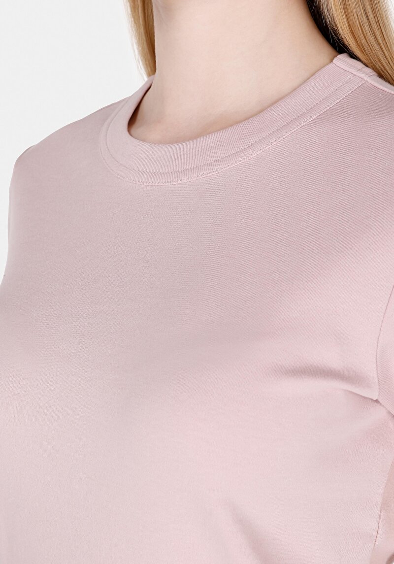 Slim Fit Yuvarlak Yaka Düz Kadın Pembe Kısa Kol Tişört