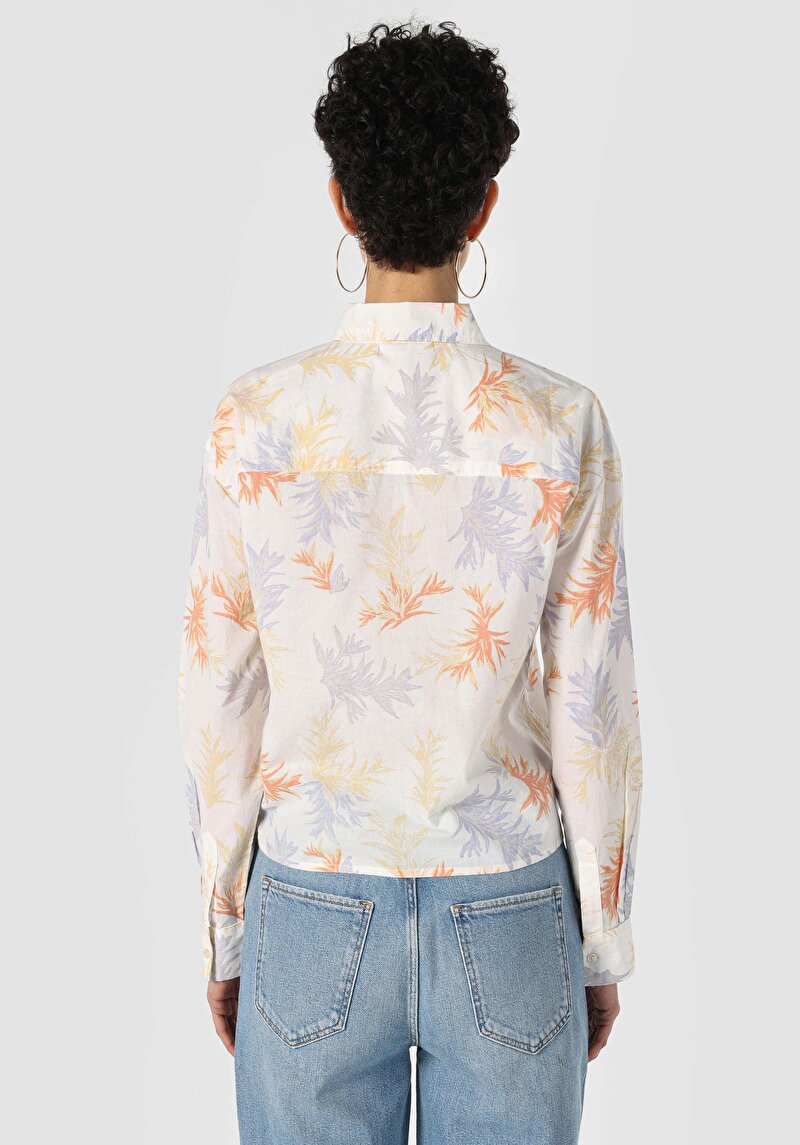 Regular Fit Shirt Neck Baskılı Kadın Çok Renkli Uzun Kol Gömlek