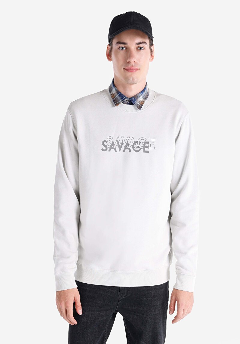 Regular Fit Erkek Taş Sweatshirt