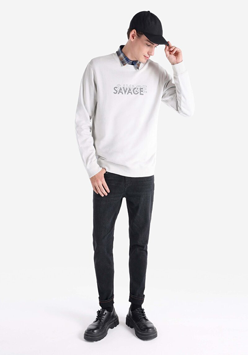 Regular Fit Erkek Taş Sweatshirt