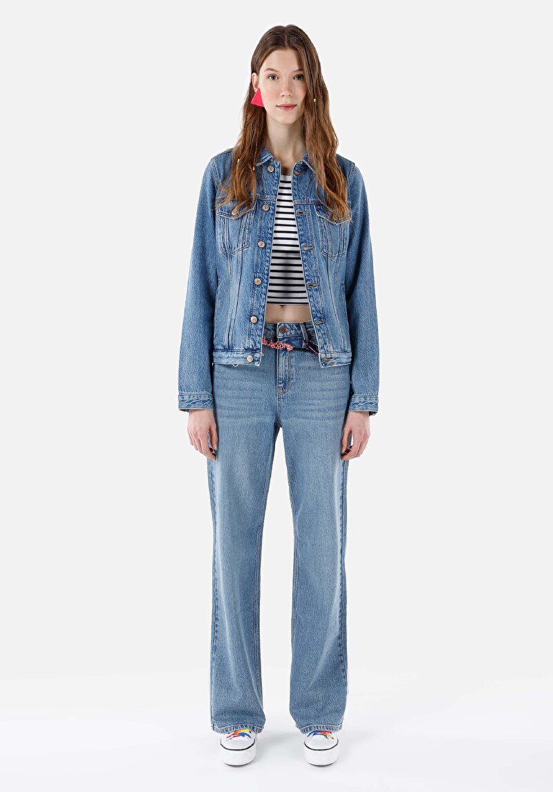 Slim Fit Düğmeli Astarsız Kadın Mavi Ceket